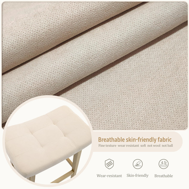 Counter Height Bar Stools Set of 3 for Kitchen Counter, Backless Farmhouse Island Short Barstools No Back with Padded Fabric Saddle Seat &amp; Solid Wood Legs Modern 24 inch Counter Top Bar Chairs, Khaki 