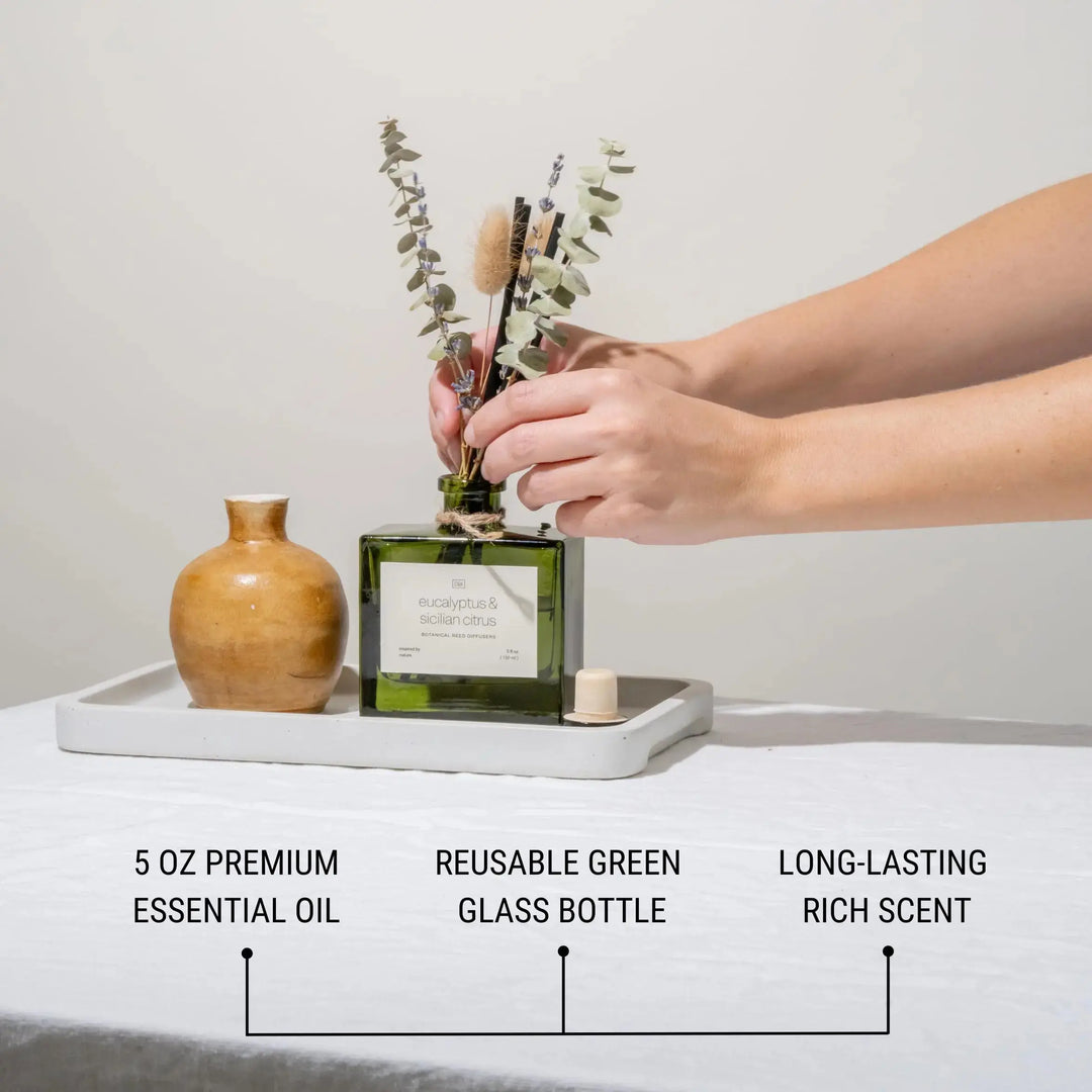 Craft & Kin Reed Diffuser Set with Dried Flowers, 5 oz Eucalyptus & Sicilian Citrus Scented Reed Diffuser with Sticks, Scented Sticks Diffuser, Elegant Home Decor & Office Decor 