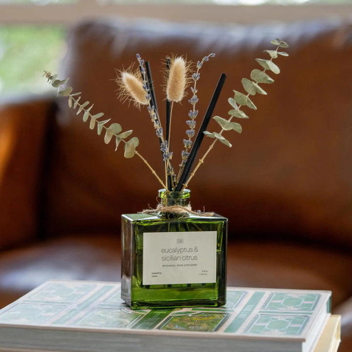 Craft & Kin Reed Diffuser Set with Dried Flowers, 5 oz Eucalyptus & Sicilian Citrus Scented Reed Diffuser with Sticks, Scented Sticks Diffuser, Elegant Home Decor & Office Decor 