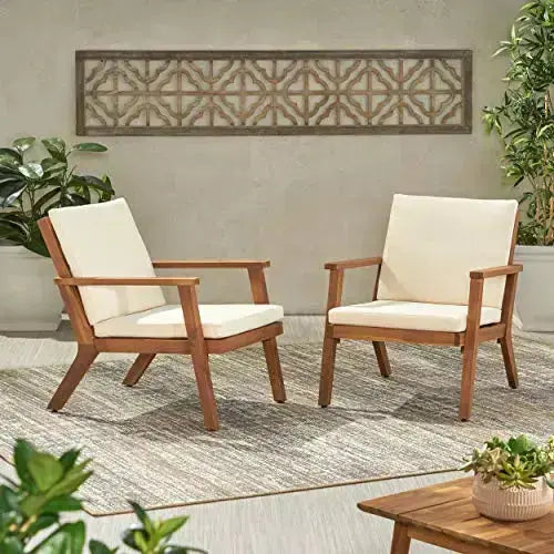 Christopher Knight Outdoor Chairs with Cushions, Set of 2 - Brown/Cream