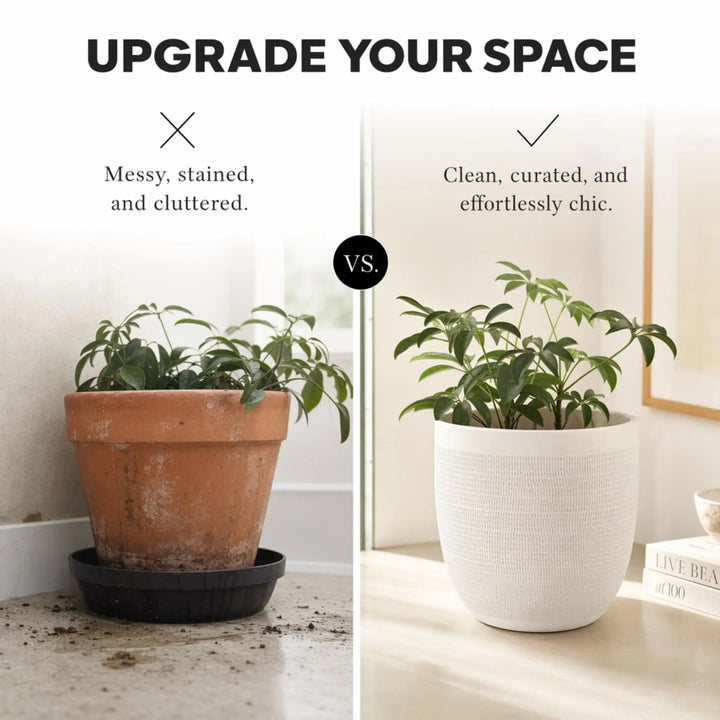Creative Co-Op Large Matte White Embossed Stoneware Planter