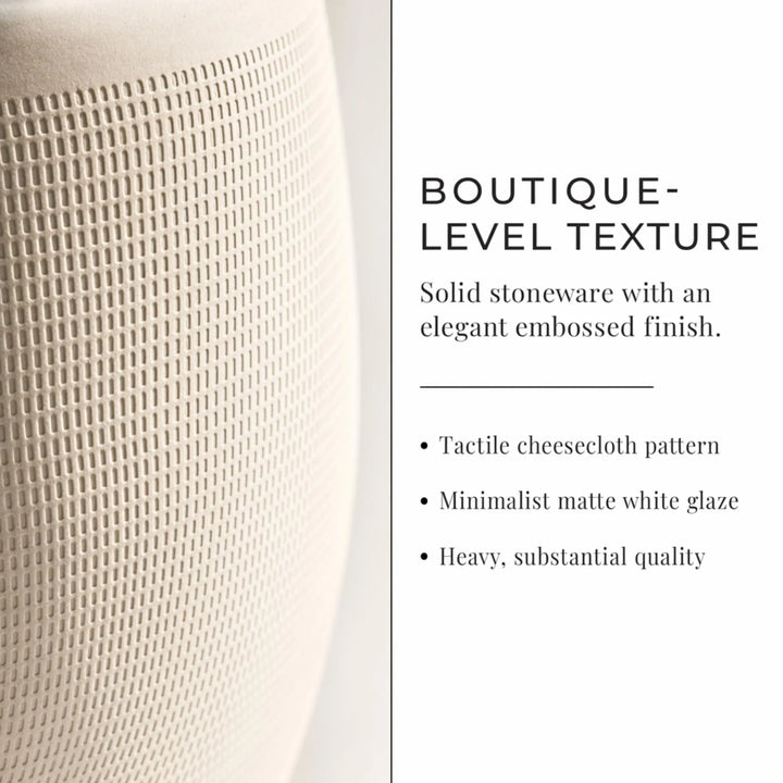 Creative Co-Op Large Matte White Embossed Stoneware Planter