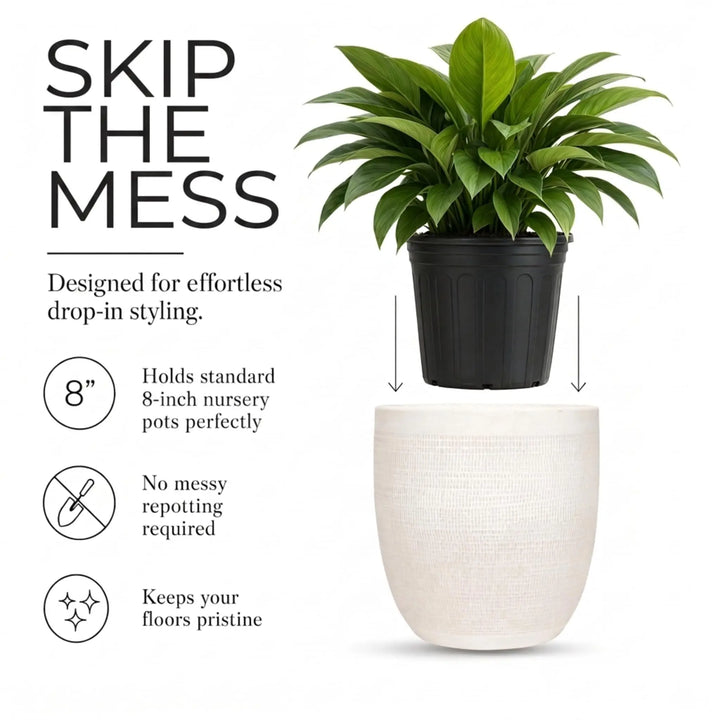 Creative Co-Op Large Matte White Embossed Stoneware Planter