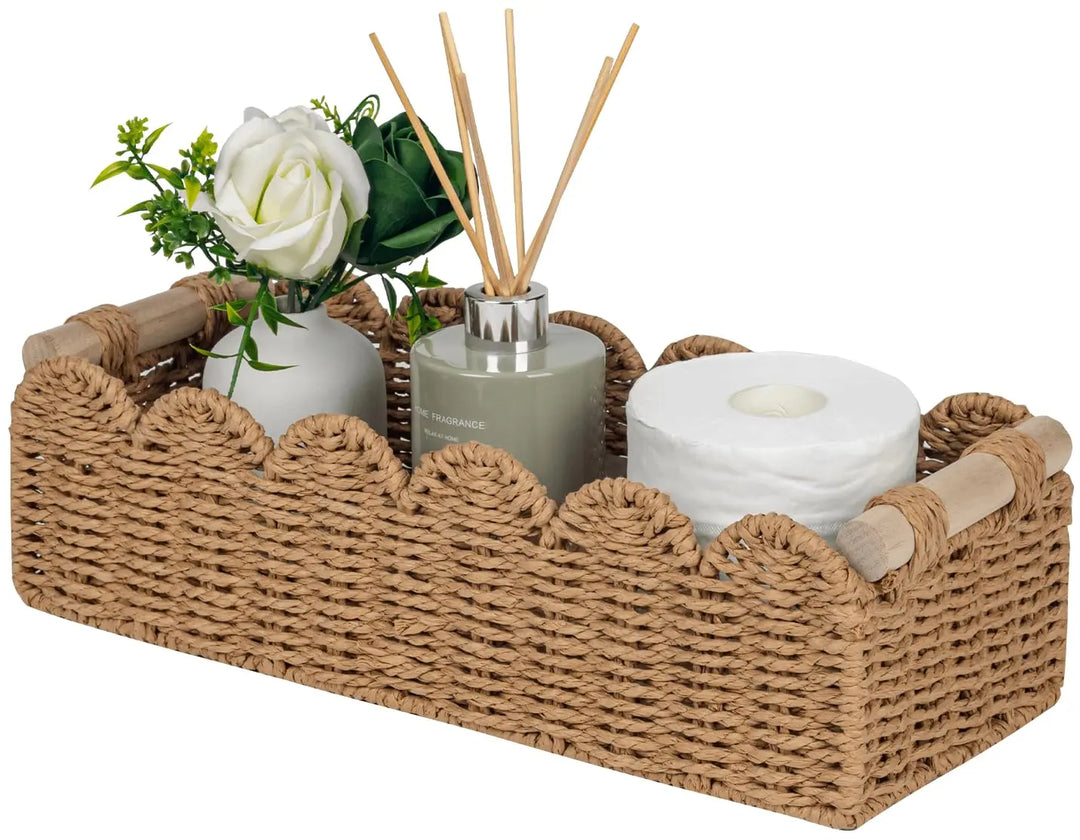 CubesLand Scalloped Toilet Paper Storage Basket W/Handle for Home Decor