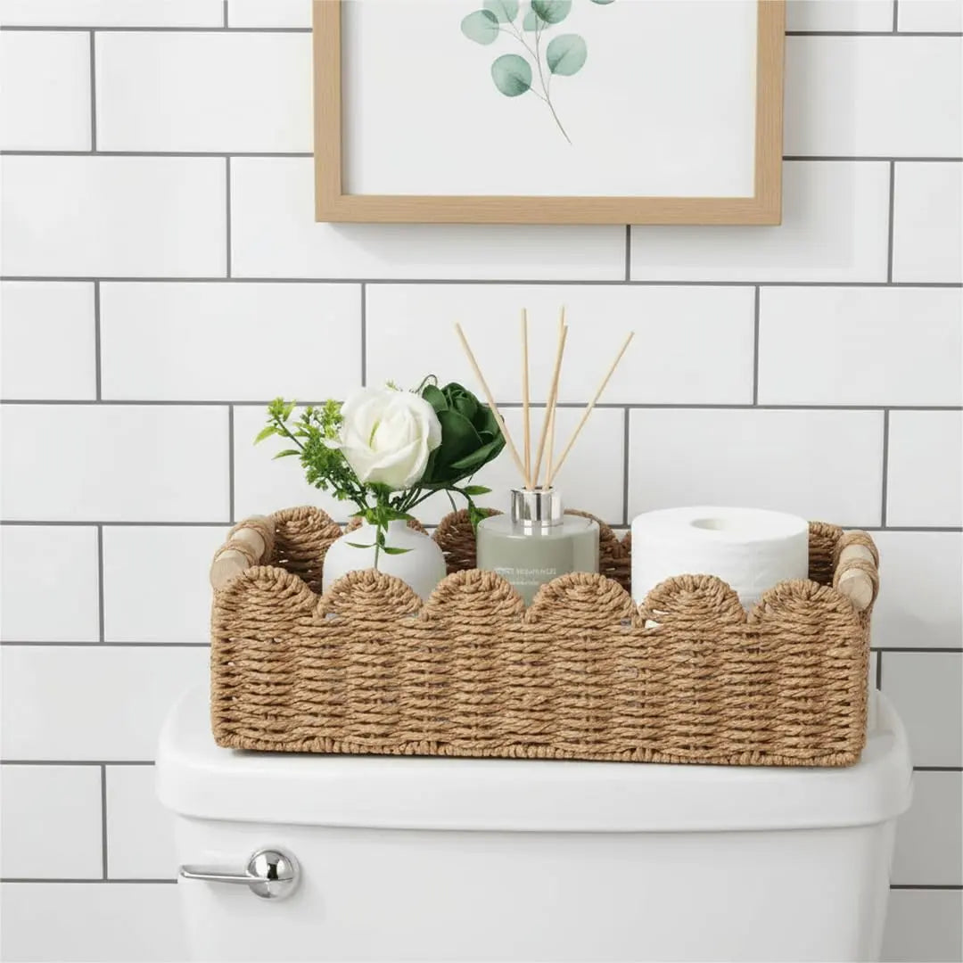 CubesLand Scalloped Toilet Paper Storage Basket W/Handle for Home Decor