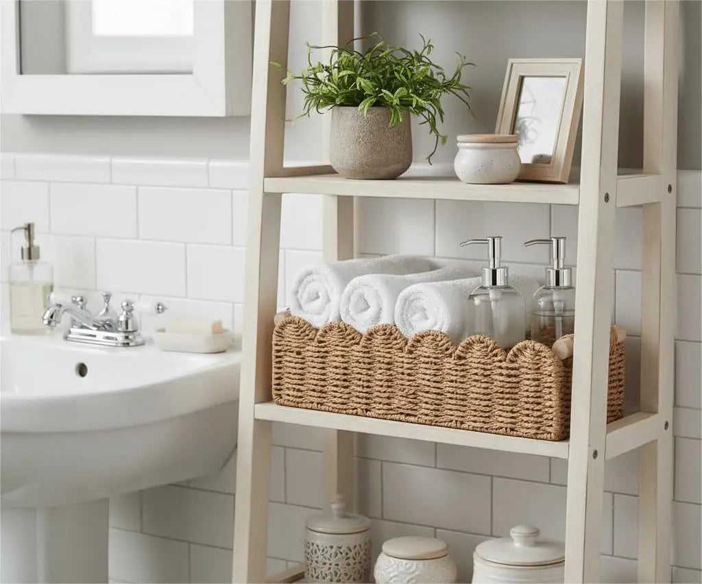CubesLand Scalloped Toilet Paper Storage Basket W/Handle for Home Decor