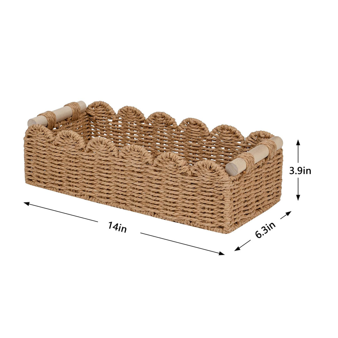 CubesLand Scalloped Toilet Paper Storage Basket W/Handle for Home Decor 