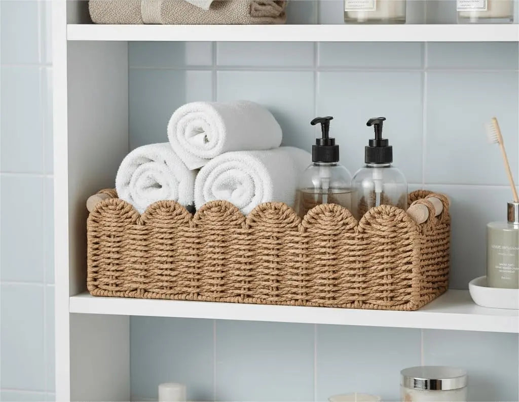 CubesLand Scalloped Toilet Paper Storage Basket W/Handle for Home Decor