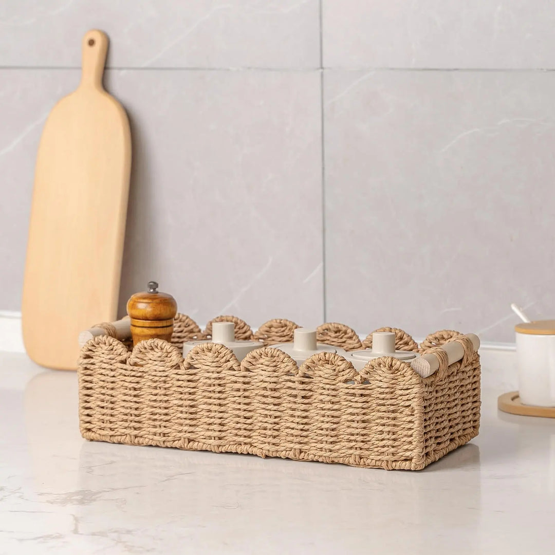 CubesLand Scalloped Toilet Paper Storage Basket W/Handle for Home Decor