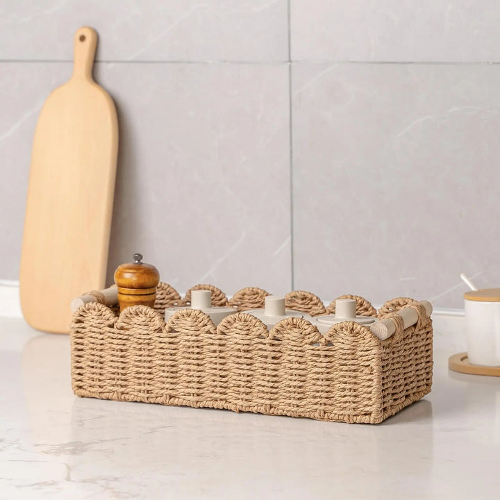 CubesLand Scalloped Toilet Paper Storage Basket W/Handle for Home Decor