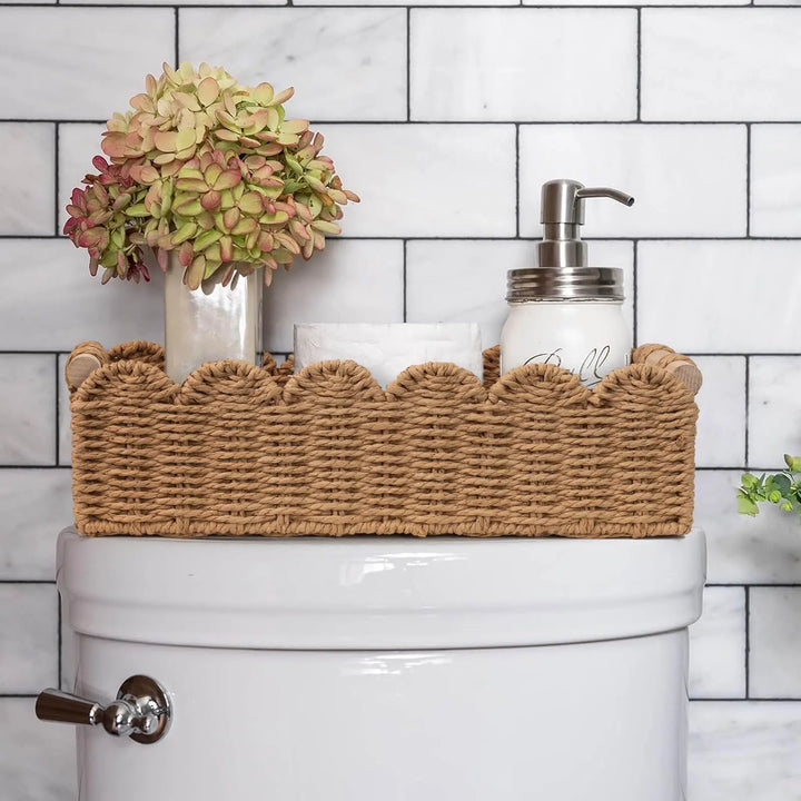 CubesLand Scalloped Toilet Paper Storage Basket W/Handle for Home Decor
