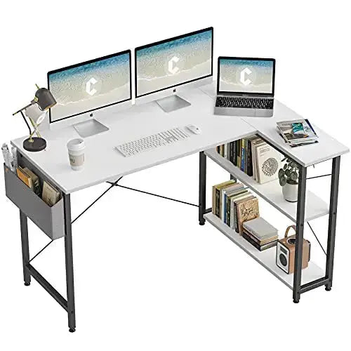 CubiCubi Computer Desk, L Shaped with Storage Shelves, 55" - White CubiCubi