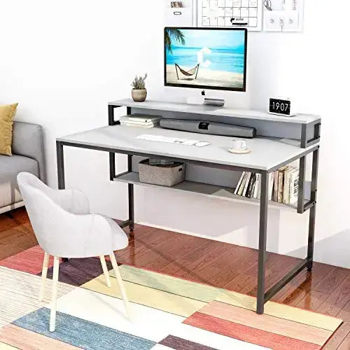 Cubiker Office Desk With Storage Shelf, 47" - White Cubiker