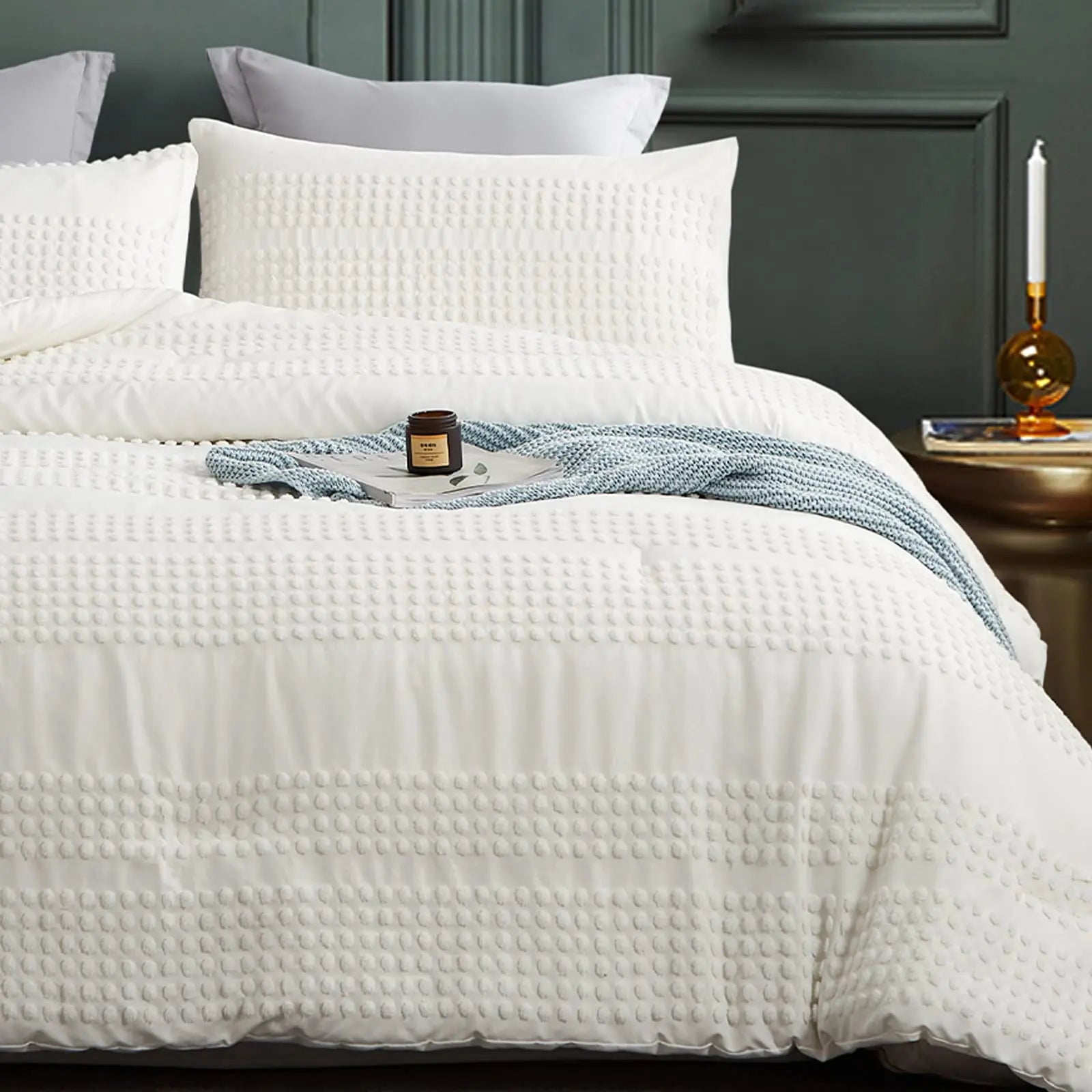 Cupocupa Queen Comforter Set White Comforters Queen Size Sets Boho Tufted Shabby Chic Vintage Farmhouse Bedding Set Soft Fluffy Lightweight Comforter with 2 Pillow Cases for All Season 