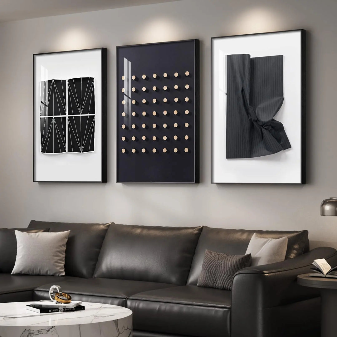 Large Framed Modern Elegant Black and White Abstract Wall Art for Living Room, 3 Piece Contemporary Prints Paintings, Big Size Geometric Pictures for Bedroom Entryway Home Office Wall Decor 24x36 In 