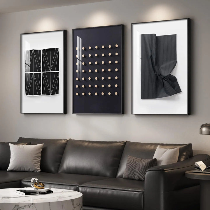 Large Framed Modern Elegant Black and White Abstract Wall Art for Living Room, 3 Piece Contemporary Prints Paintings, Big Size Geometric Pictures for Bedroom Entryway Home Office Wall Decor 24x36 In 