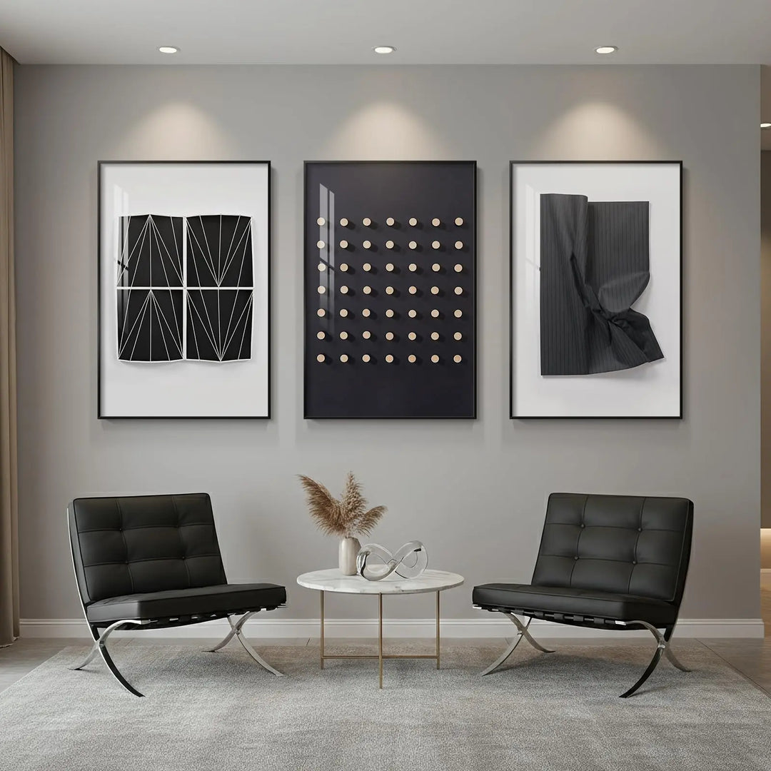 Large Framed Modern Elegant Black and White Abstract Wall Art for Living Room, 3 Piece Contemporary Prints Paintings, Big Size Geometric Pictures for Bedroom Entryway Home Office Wall Decor 24x36 In 