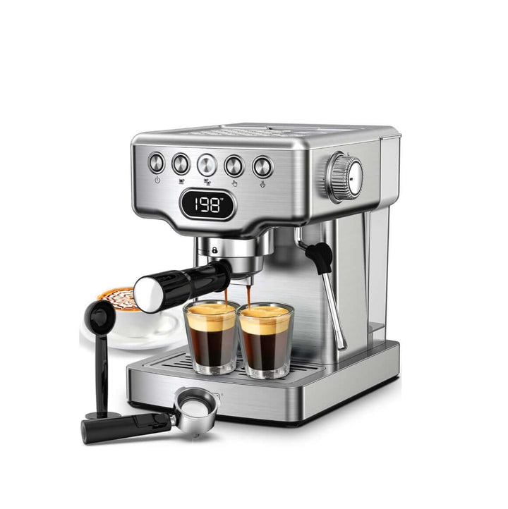 Geek Chef Espresso Machine, 20 Bar, Milk Frother, 1.8L Water Tank - Stainless Steel KERDOM