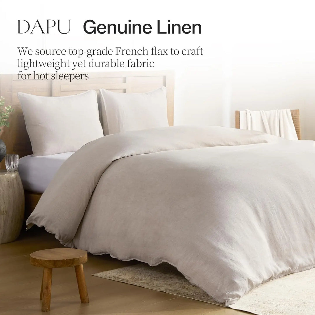DAPU 100% French Linen Duvet Cover 3Pcs Set, 170GSM Linen Bedding, King