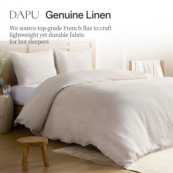 DAPU 100% French Linen Duvet Cover 3Pcs Set, 170GSM Linen Bedding, King