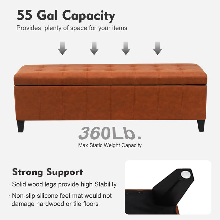DECO DE VILLE 51 Inch Faux Leather Upholstered Ottoman with Storage 