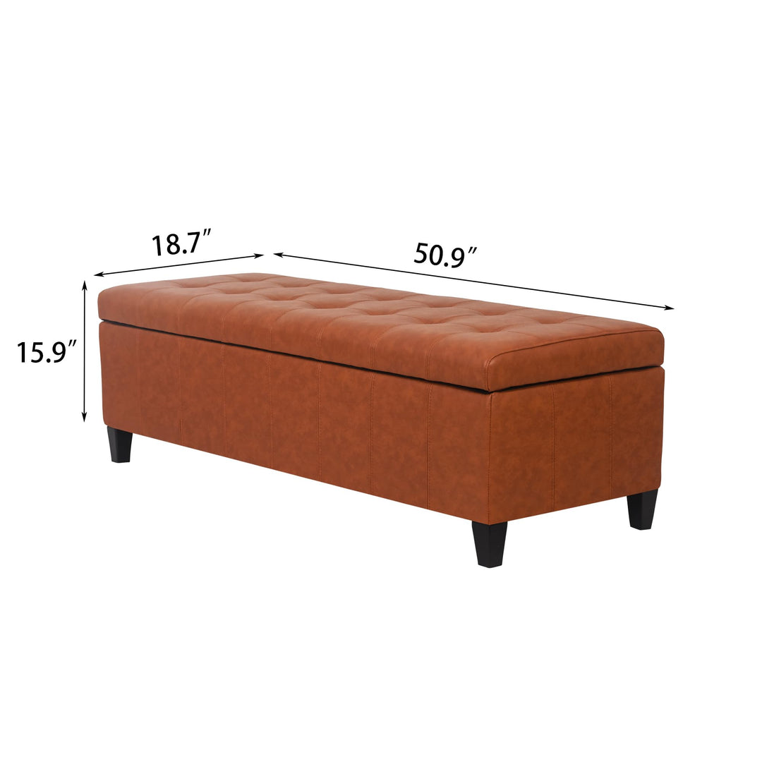 DECO DE VILLE 51 Inch Faux Leather Upholstered Ottoman with Storage 