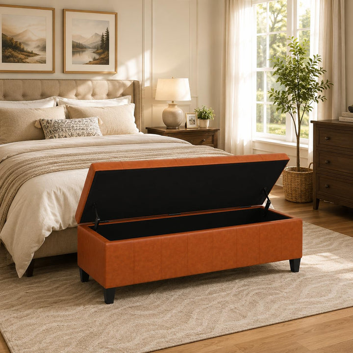 DECO DE VILLE 51 Inch Faux Leather Upholstered Ottoman with Storage 