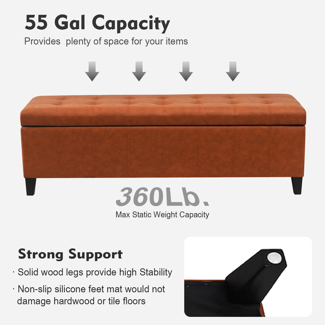 DECO DE VILLE 51 Inch Faux Leather Upholstered Ottoman with Storage 