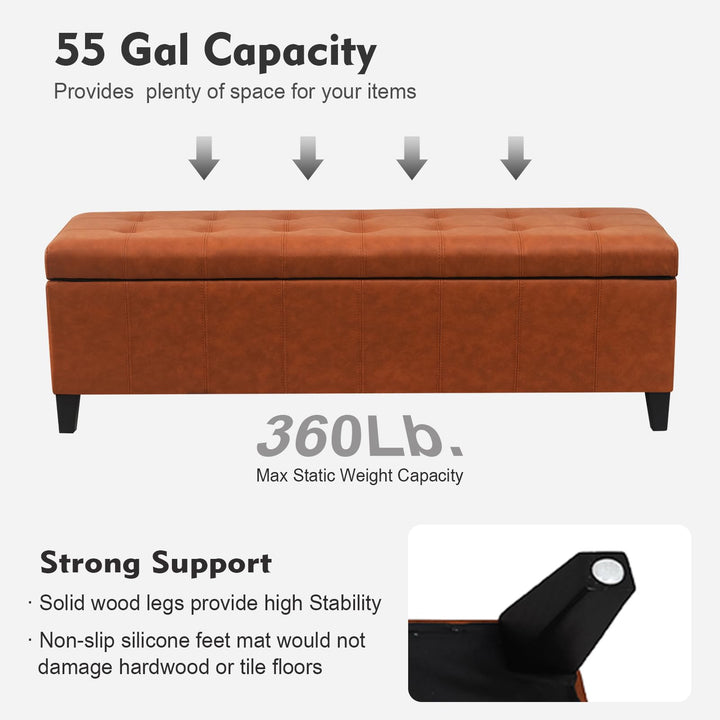 DECO DE VILLE 51 Inch Faux Leather Upholstered Ottoman with Storage 