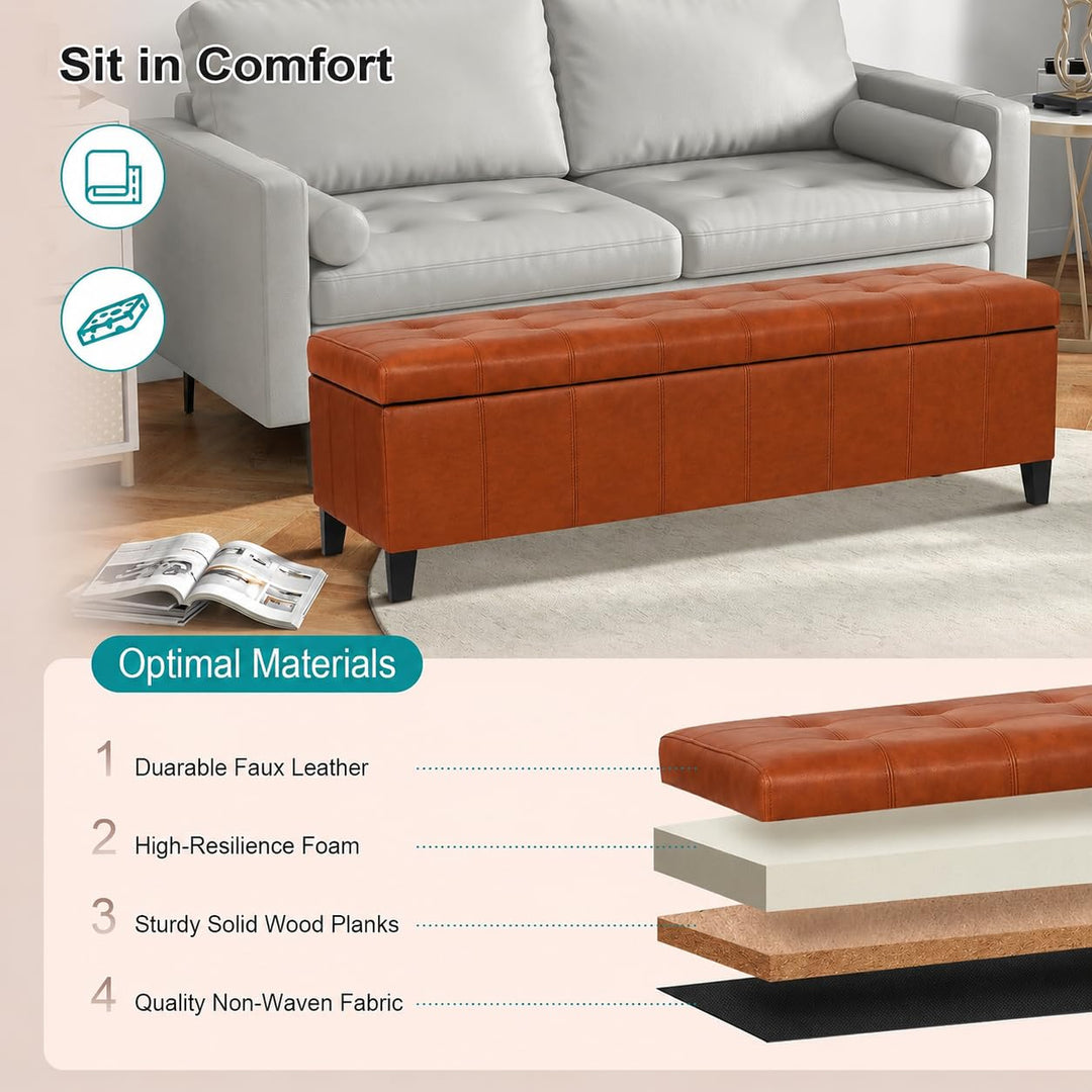 DECO DE VILLE 51 Inch Faux Leather Upholstered Ottoman with Storage 