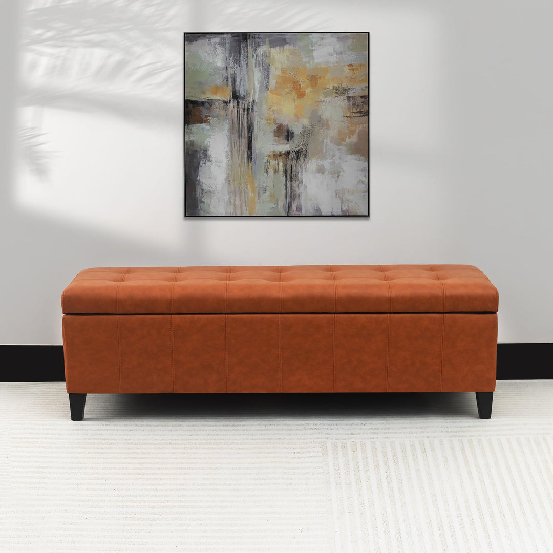DECO DE VILLE 51 Inch Faux Leather Upholstered Ottoman with Storage 