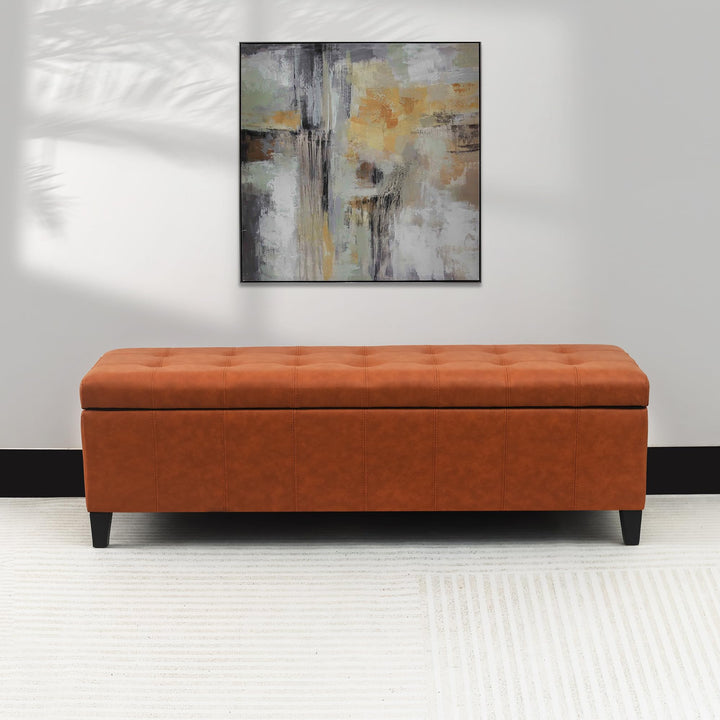 DECO DE VILLE 51 Inch Faux Leather Upholstered Ottoman with Storage 