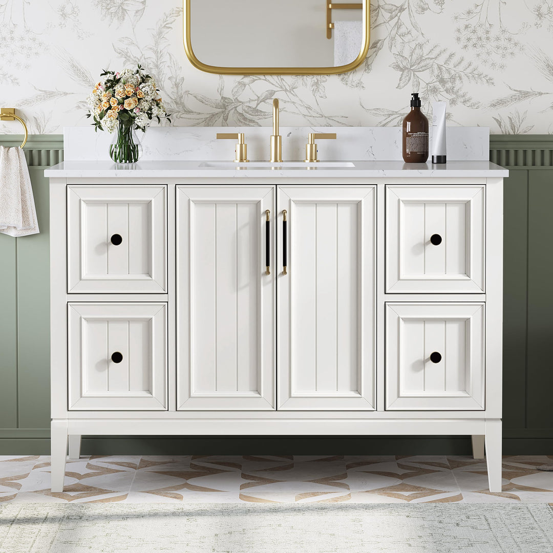 DELUXE LIVING 48 Inch Bathroom Vanity with Sink, Fully Assembled, White 