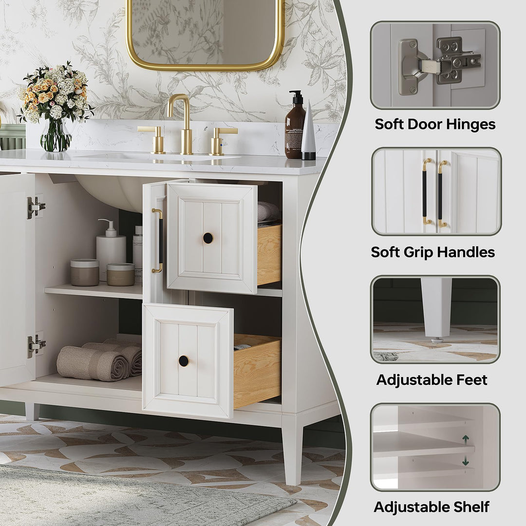 DELUXE LIVING 48 Inch Bathroom Vanity with Sink, Fully Assembled, White 
