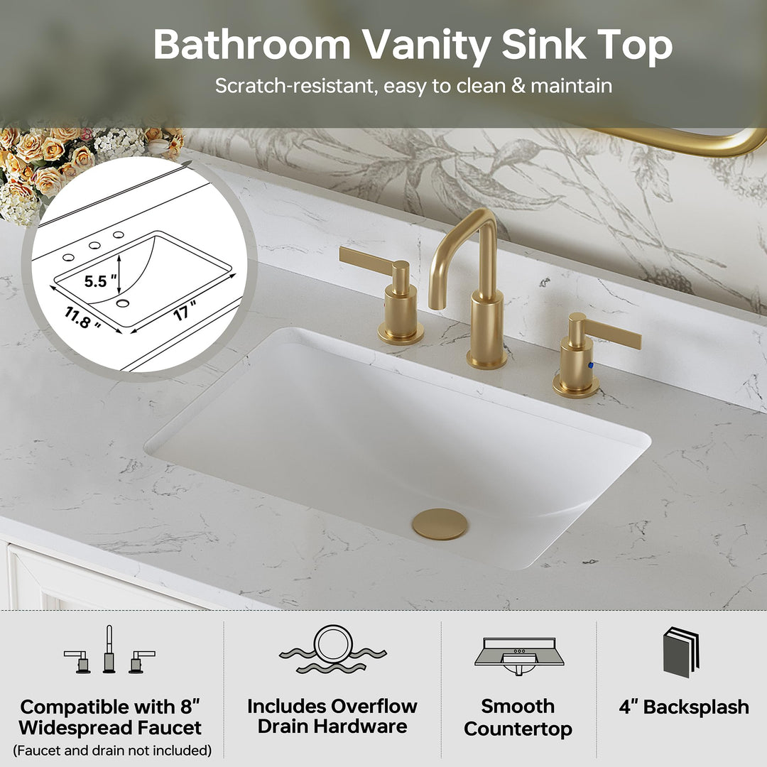 DELUXE LIVING 48 Inch Bathroom Vanity with Sink, Fully Assembled, White 