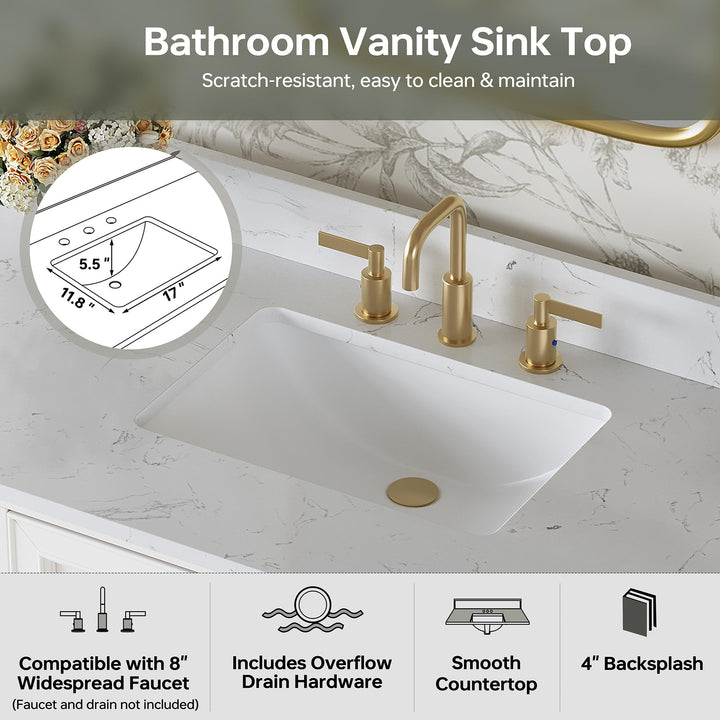 DELUXE LIVING 48 Inch Bathroom Vanity with Sink, Fully Assembled, White 