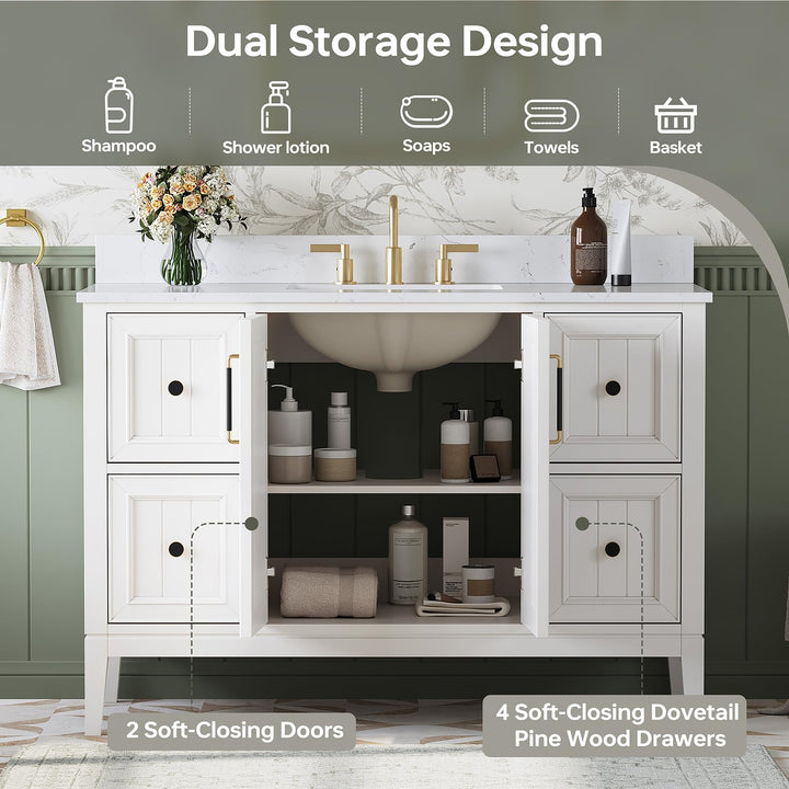 DELUXE LIVING 48 Inch Bathroom Vanity with Sink, Fully Assembled, White 