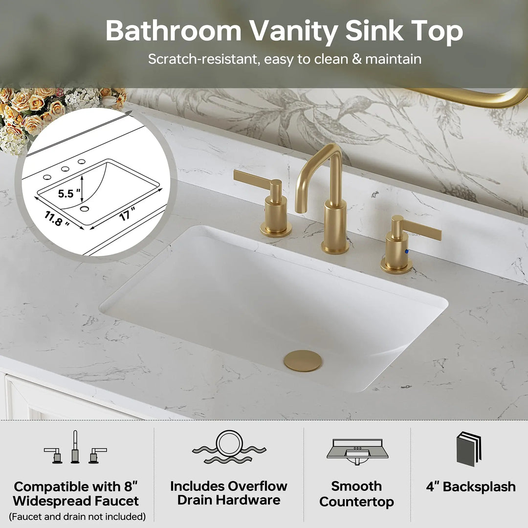DELUXE LIVING 48 Inch Bathroom Vanity with Sink, Fully Assembled, White 