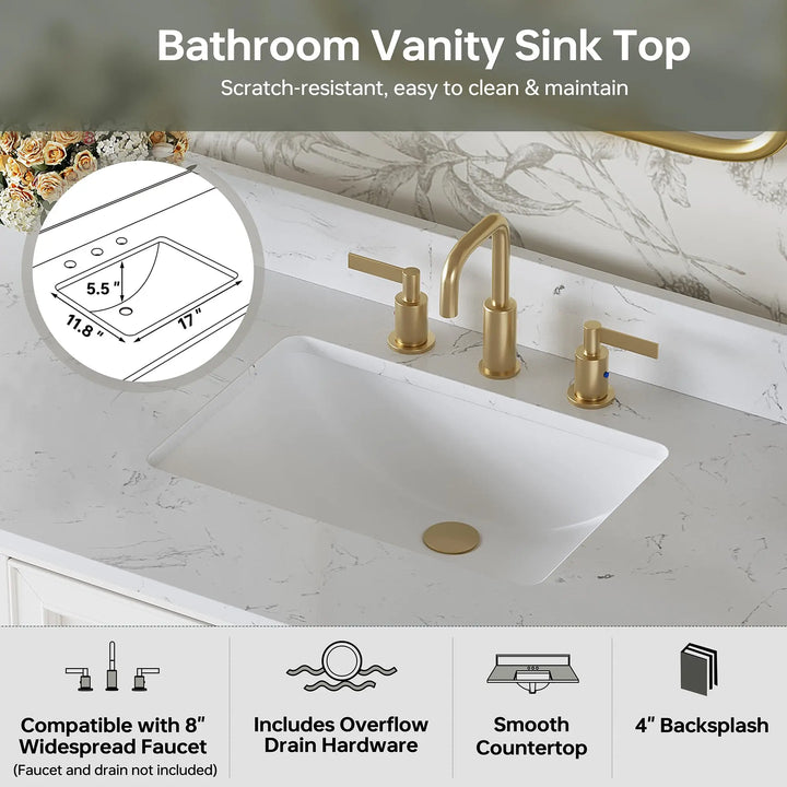 DELUXE LIVING 48 Inch Bathroom Vanity with Sink, Fully Assembled, White 
