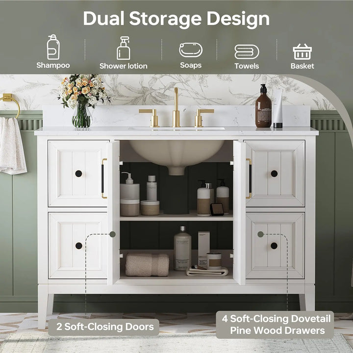 DELUXE LIVING 48 Inch Bathroom Vanity with Sink, Fully Assembled, White 
