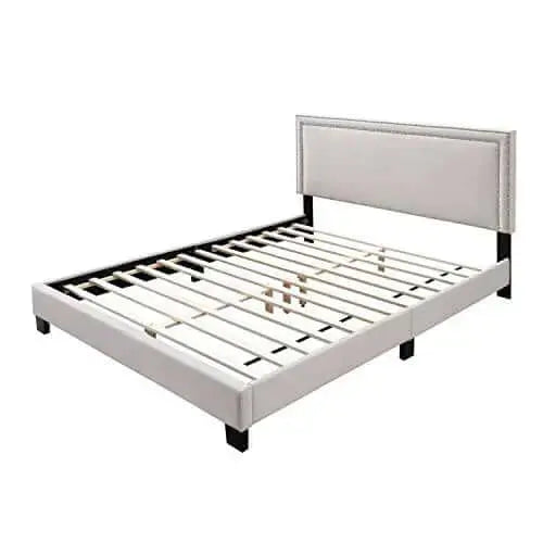 DG Casa Ocean Upholstered Platform Bed Frame - Beige DG Casa