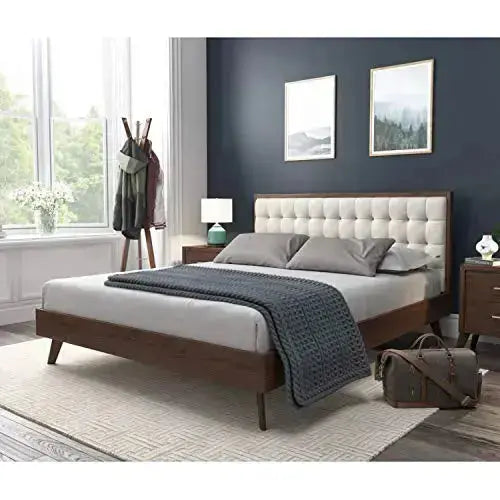 DG Casa Soloman Mid Century Modern Upholstered Platform Bed Frame - Beige