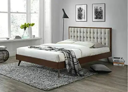 DG Casa Soloman Mid Century Modern Upholstered Platform Bed Frame - Beige
