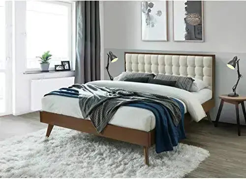 DG Casa Soloman Mid Century Modern Upholstered Platform Bed Frame - Beige