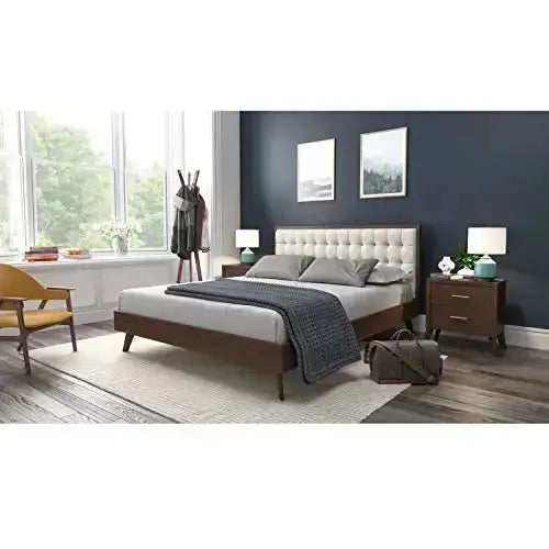 DG Casa Soloman Mid Century Modern Upholstered Platform Bed Frame - Beige