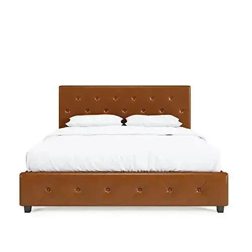 DHP Dakota Upholstered Platform Bed, Faux Leather - Camel