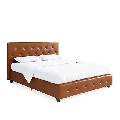 DHP Dakota Upholstered Platform Bed, Faux Leather - Camel