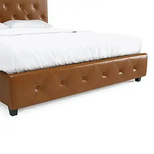 DHP Dakota Upholstered Platform Bed, Faux Leather - Camel