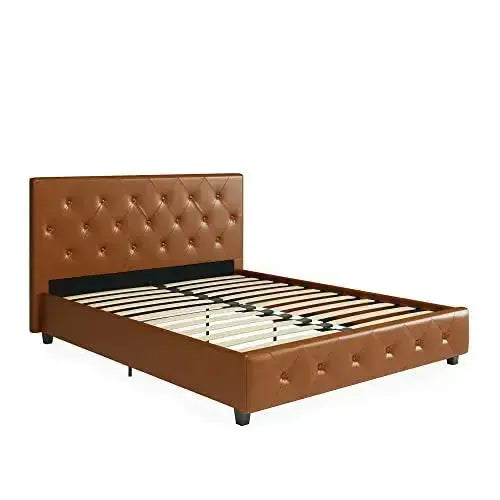 DHP Dakota Upholstered Platform Bed, Faux Leather - Camel