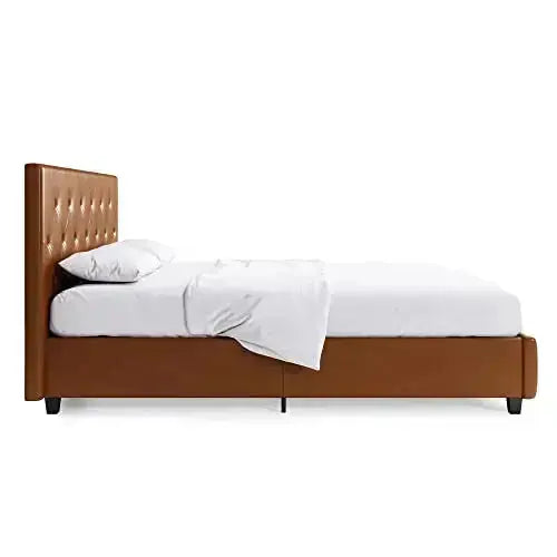 DHP Dakota Upholstered Platform Bed, Faux Leather - Camel